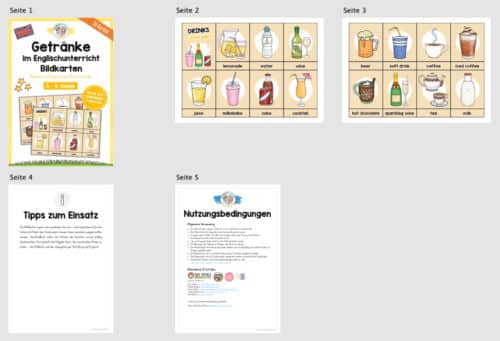 Getränke / Drinks: Bildkarten auf Englisch (Überblick)