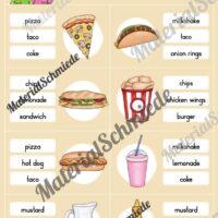Fast Food: Klammerkarten auf Englisch (Arbeitsblatt 01)