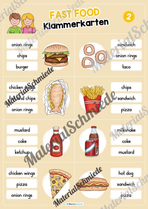 Fast Food: Klammerkarten auf Englisch (Arbeitsblatt 02)
