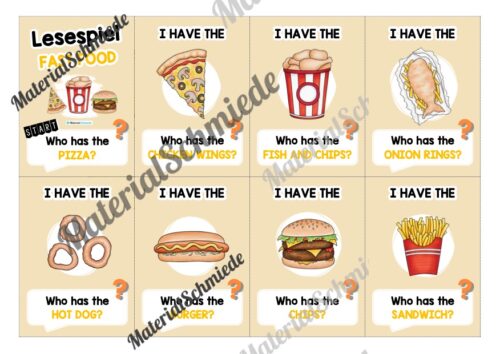 Fast Food: Lesespiel auf Englisch (Arbeitsblatt 01)