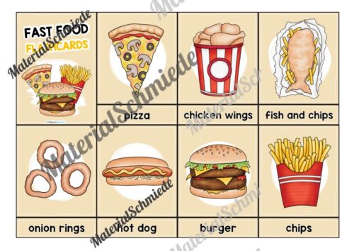 Fast Food: Bildkarten auf Englisch (Arbeitsblatt 01)