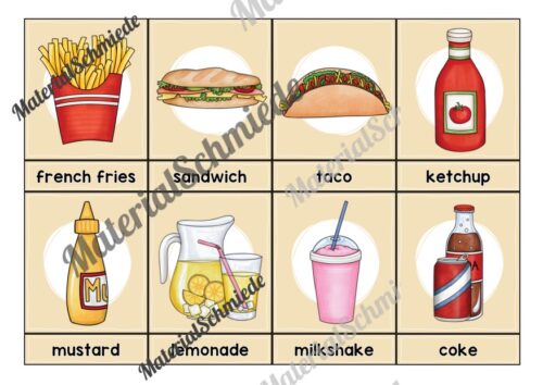 Fast Food: Bildkarten auf Englisch (Arbeitsblatt 02)