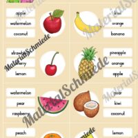 Obst / Fruits: Klammerkarten auf Englisch (Arbeitsblatt 01)