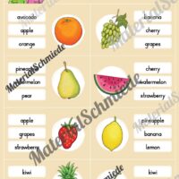 Obst / Fruits: Klammerkarten auf Englisch (Arbeitsblatt 02)