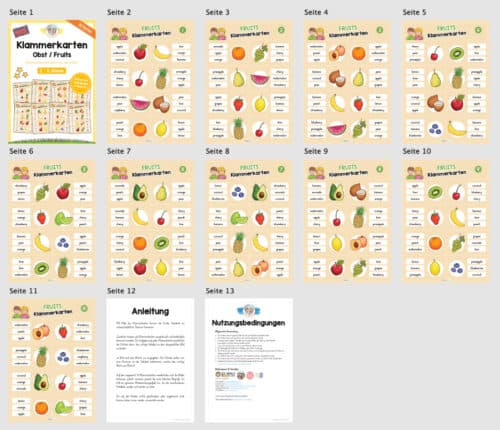 Obst / Fruits: Klammerkarten auf Englisch (Überblick)