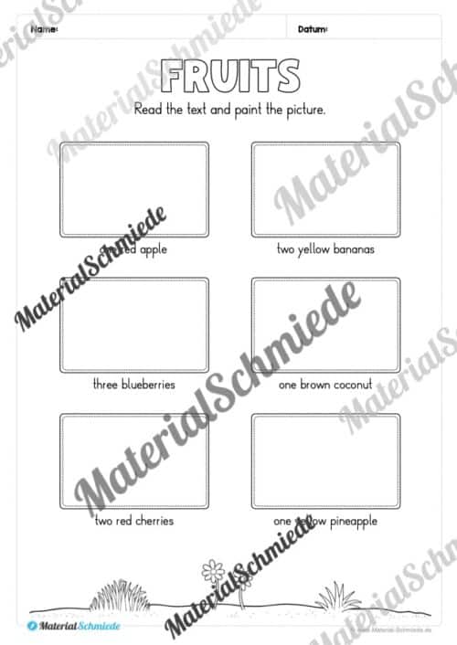 Materialpaket Obst / Fruits (Arbeitsblatt 15)