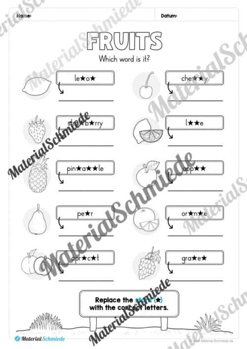 Materialpaket Obst / Fruits (Arbeitsblatt 17)