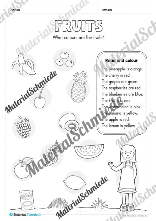 Materialpaket Obst / Fruits (Arbeitsblatt 18)