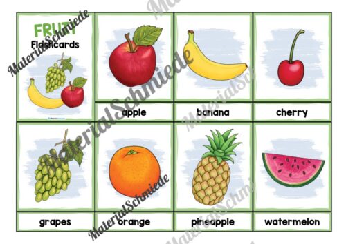 Obst / Fruits: Bildkarten auf Englisch (Arbeitsblatt 01)