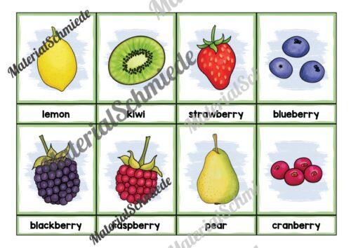 Obst / Fruits: Bildkarten auf Englisch (Arbeitsblatt 02)