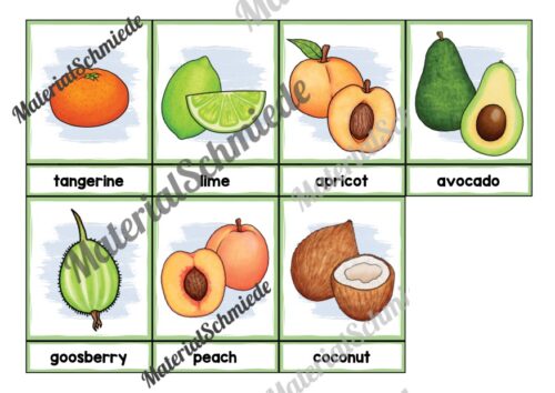 Obst / Fruits: Bildkarten auf Englisch (Arbeitsblatt 03)