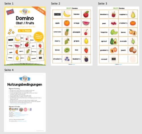 Obst / Fruits: Domino auf Englisch (23 Karten) - Überblick