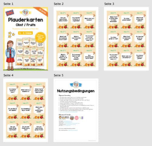 Obst / Fruits: Plauderkarten auf Englisch (36 Stück) - Überblick