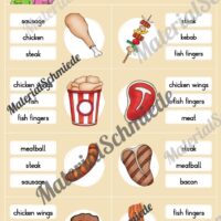Fleisch / Meat: Klammerkarten auf Englisch (Arbeitsblatt 01)