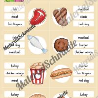 Fleisch / Meat: Klammerkarten auf Englisch (Arbeitsblatt 03)