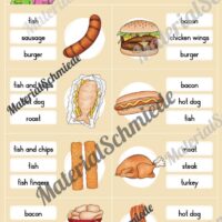 Fleisch / Meat: Klammerkarten auf Englisch (Arbeitsblatt 04)