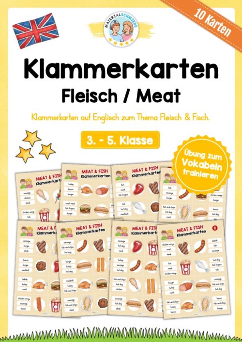 Fleisch / Meat: Klammerkarten auf Englisch (10 Stück)