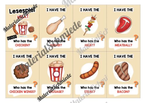 Fleisch / Meat: Lesespiel auf Englisch (Arbeitsblatt 01)