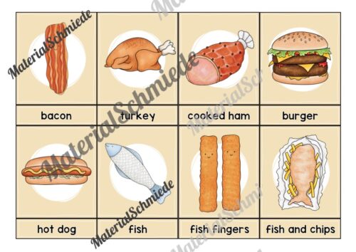 Fleisch / Meat: Bildkarten auf Englisch (Arbeitsblatt 02)