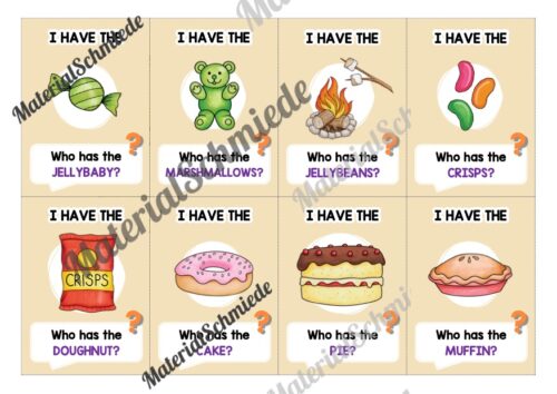 Süßigkeiten / Sweets: Lesespiel auf Englisch (Arbeitsblatt 02)