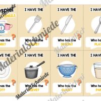 Küchenutensilien / Kitchen Utensils: Lesespiel auf Englisch (Arbeitsblatt 01)