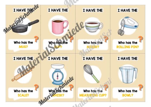 Küchenutensilien / Kitchen Utensils: Lesespiel auf Englisch (Arbeitsblatt 02)