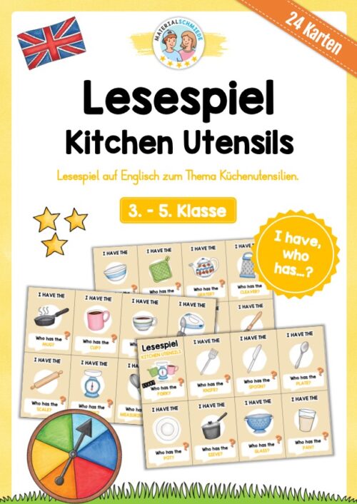 Küchenutensilien / Kitchen Utensils: Lesespiel auf Englisch (24 Karten)