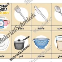 Küchenutensilien / Kitchen Utensils: 24 Bildkarten auf Englisch (Arbeitsblatt 01)