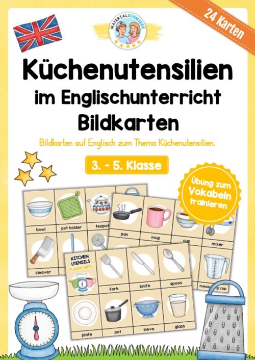 Küchenutensilien / Kitchen Utensils: 24 Bildkarten auf Englisch