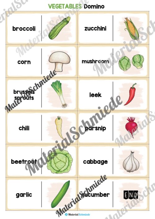 Gemüse / Vegetables: Domino auf Englisch (24 Stück) - Arbeitsblatt 02