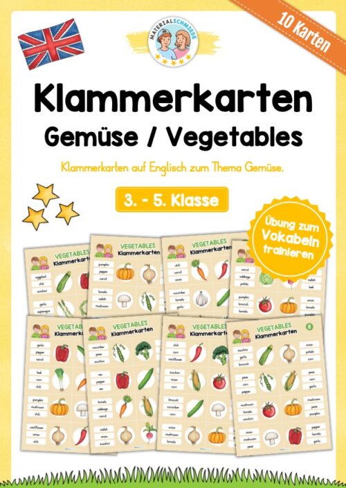 Gemüse / Vegetables: Klammerkarten auf Englisch (10 Seiten)