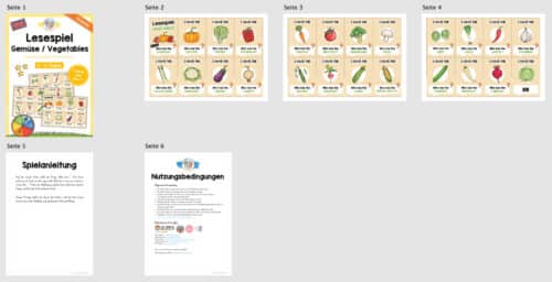 Gemüse / Vegetables: Lesespiel auf Englisch (Überblick)