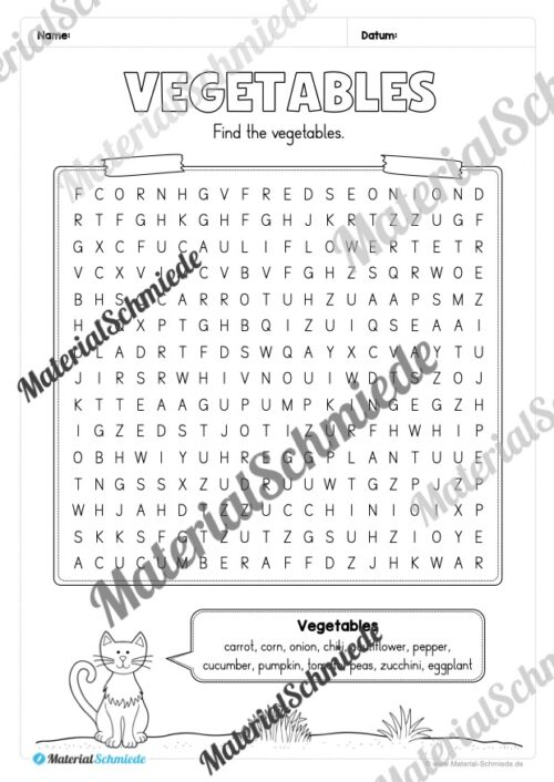 Gemüse (Vegetables) im Englischunterricht (Arbeitsblatt 09)