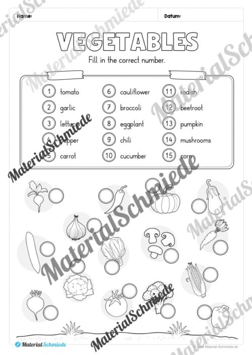Gemüse (Vegetables) im Englischunterricht (Arbeitsblatt 10)
