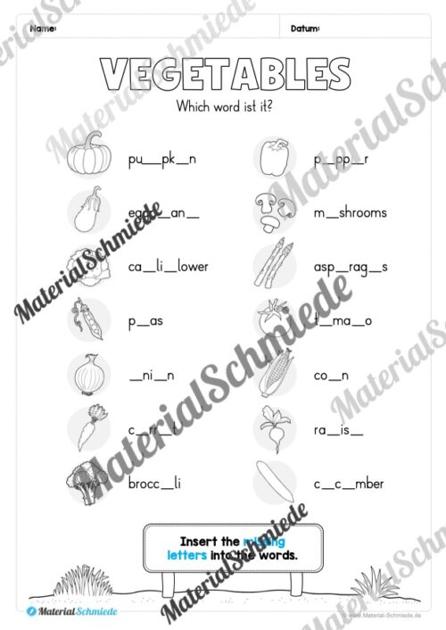 Gemüse (Vegetables) im Englischunterricht (Arbeitsblatt 16)