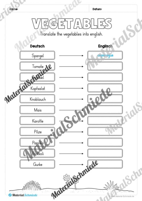 Gemüse (Vegetables) im Englischunterricht (Arbeitsblatt 19)