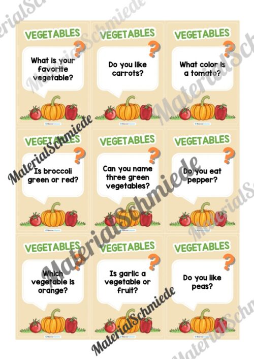 Gemüse / Vegetables: Plauderkarten auf Englisch (Arbeitsblatt 01)