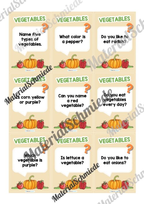 Gemüse / Vegetables: Plauderkarten auf Englisch (Arbeitsblatt 02)