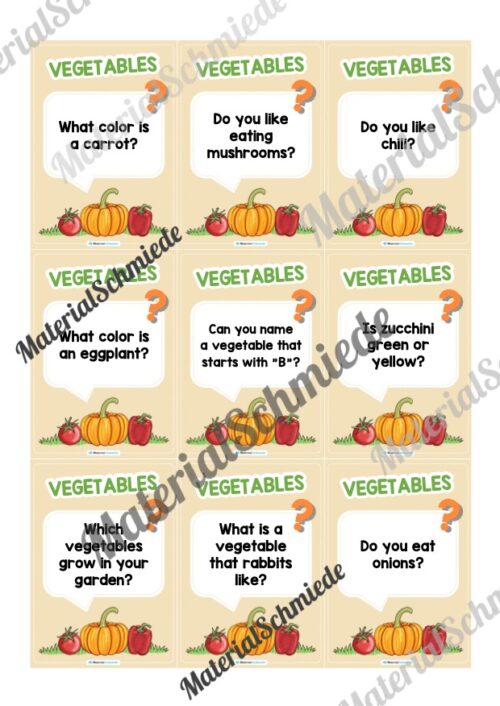 Gemüse / Vegetables: Plauderkarten auf Englisch (Arbeitsblatt 03)
