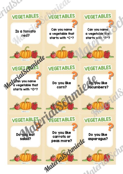 Gemüse / Vegetables: Plauderkarten auf Englisch (Arbeitsblatt 04)