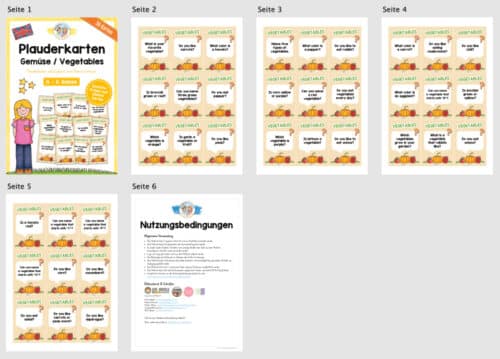 Gemüse / Vegetables: Plauderkarten auf Englisch (Überblick)