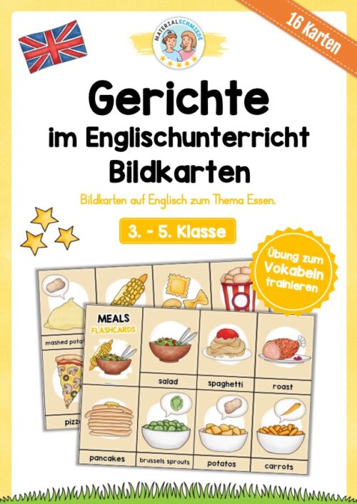 Gerichte / Meals: Bildkarten auf Englisch (16 Karten)
