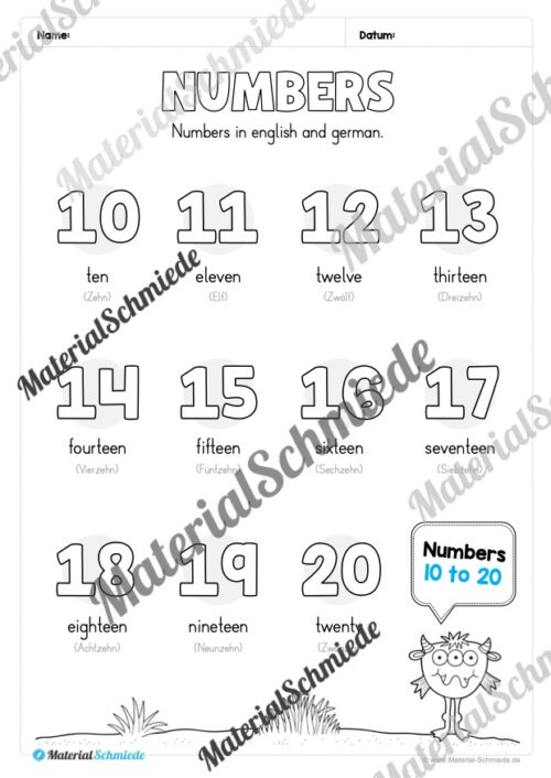Zahlen im Englischunterricht: 10-20 (Vorschau 02)