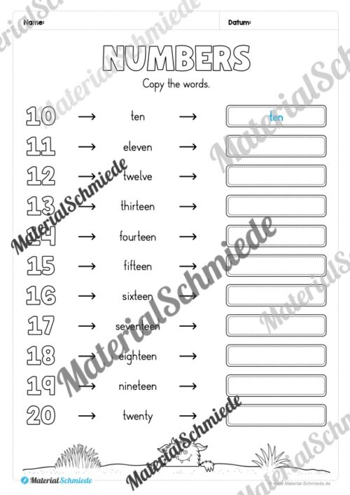 Zahlen im Englischunterricht: 10-20 (Vorschau 04)