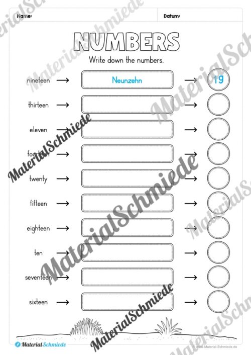 Zahlen im Englischunterricht: 10-20 (Vorschau 11)