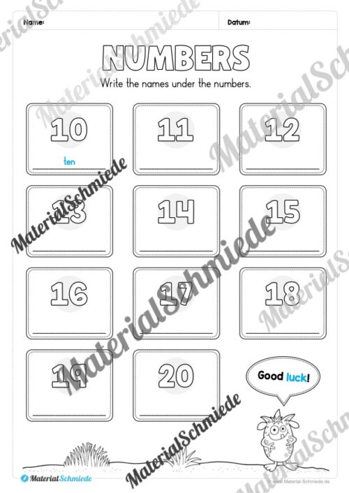 Zahlen im Englischunterricht: 10-20 (Vorschau 12)