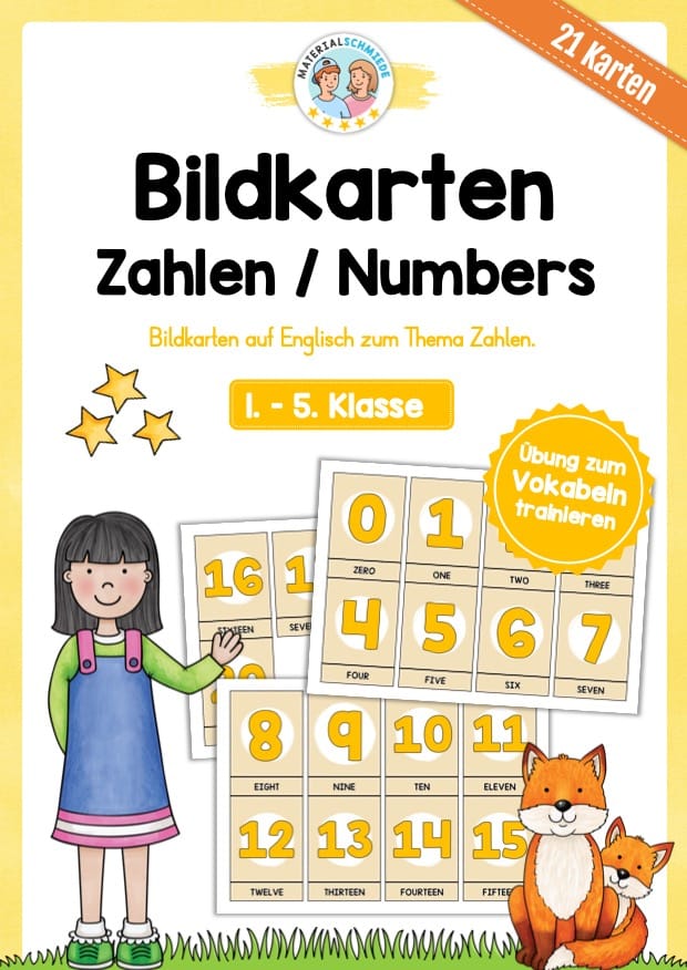Zahlen / Numbers: Bildkarten auf Englisch (21 Karten)