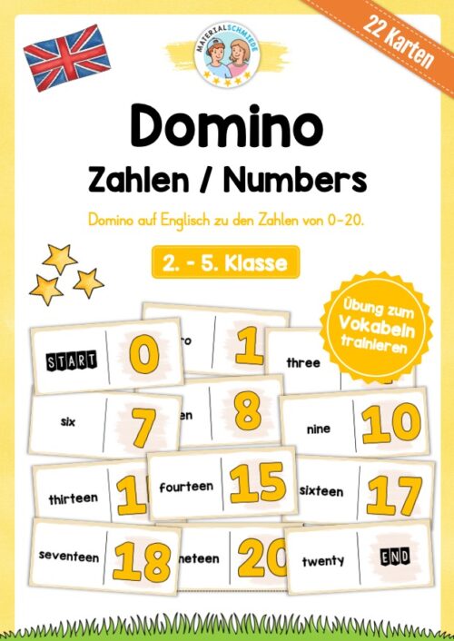 Zahlen / Numbers 0-20: Domino auf Englisch (22 Karten)