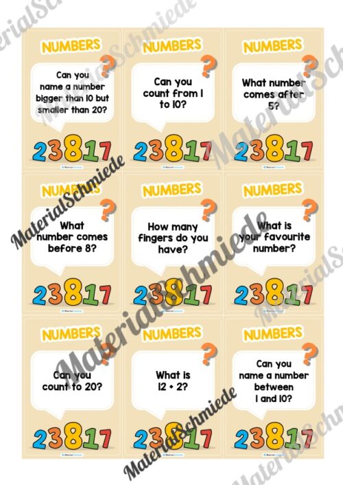 Zahlen / Numbers: Plauderkarten auf Englisch (Arbeitsblatt 01)