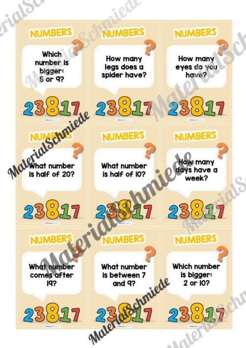 Zahlen / Numbers: Plauderkarten auf Englisch (Arbeitsblatt 02)